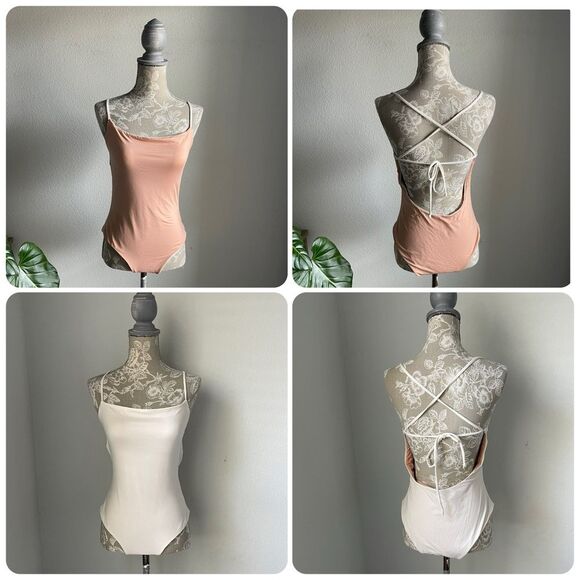 Venus Reversible Strappy Back One Piece Bathing Suit in Off White/Peach - Picture 1 of 12